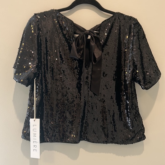 Lumiere Sequin Crop Top With Satin Bow Tie. Size M - Picture 2 of 3